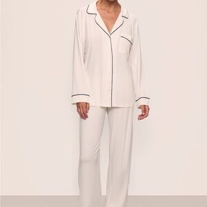Eberjey Cream Pajama Set with Black Trim
